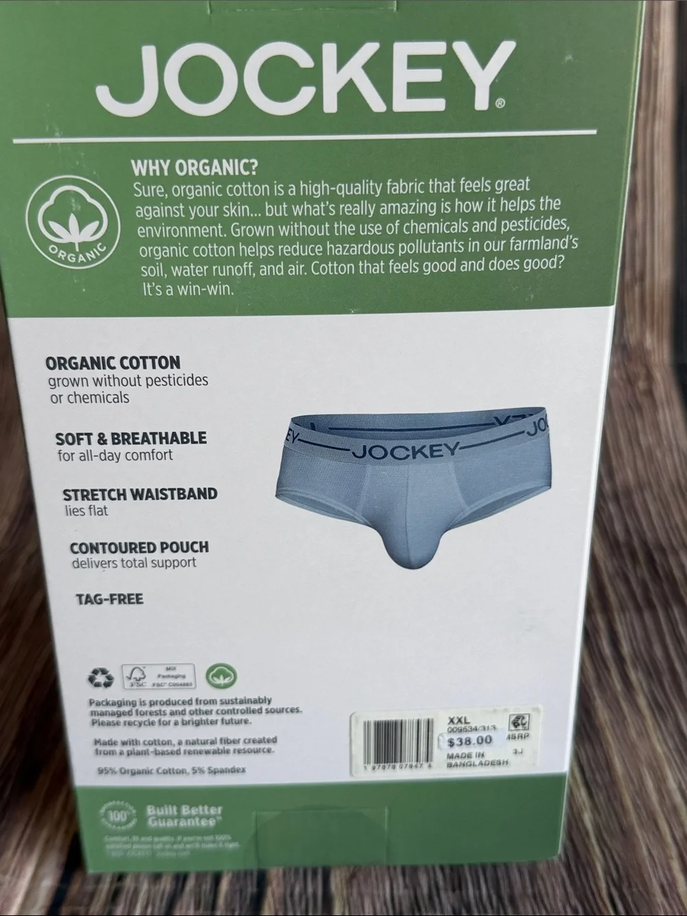 Jockey Men’s Organic Cotton Stretch Low-Rise Briefs 3-Pack XXL New